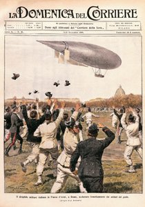 イタリア、ミラノ、10月31日、クロッコとリカルドニが操縦する飛行船のローマでの飛行 作： Achille Beltrame