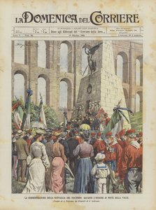 渓谷の橋の納骨堂の前で、ヴォルトゥルノの戦いの記念
