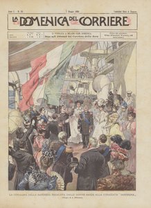 サルデーニャの女性から与えられた旗の戦艦サルデーニャへの配達