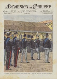 ミラノのアルプスの兵士への銀メダルの配達 作： Achille Beltrame
