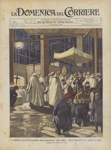 ミラノのコーパスドミニの壮大な地下寺院の最初の行列？ 作： Achille Beltrame