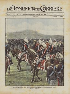 ルーベ大統領に敬意を表して軍事雑誌、ローマでサイクリストベルサグリエリパレード 作： Achille Beltrame
