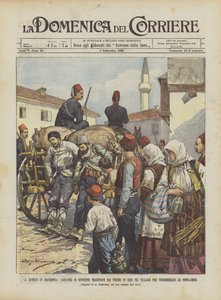 マケドニアの蜂起、村の周りのトルコ人によって引きずられた反乱軍の死体？ 作： Achille Beltrame