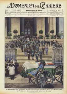 トリノのグラン・マドレ・ディ・ディオ教会前のアオスタ公の死体の祝福？ 作： Achille Beltrame