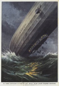 アメリカ最大の飛行船アクロンが嵐の海に落ちた 作： Achille Beltrame