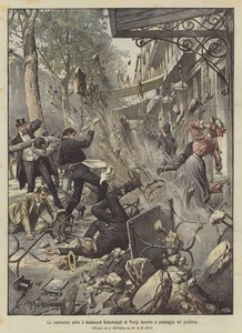 公共の散歩中にパリのセヴァストポリ大通りの下で爆発 作： Achille Beltrame
