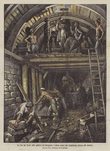 内張りの最後の石、シンプロントンネルの作品の終わり（10月18日） 作： Achille Beltrame