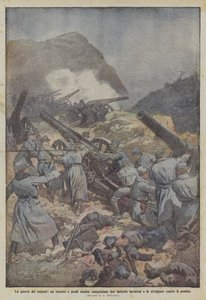 ルーマニアの戦争、中尉と数人の男性が2つのバイエルンのバッテリーを征服し、敵に向けます 作： Achille Beltrame