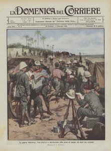最も進んだ場所でのイタリアとトルコの戦争、到着とキャンプへの郵便物の配布の時間 作： Achille Beltrame