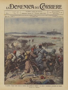 戦争、ガリポリ半島の補強のためにトルコ軍が派遣されたのは誰ですか？ 作： Achille Beltrame