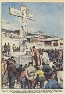 祭壇の周りの自然の素晴らしい景色の前の山の中のミサ？