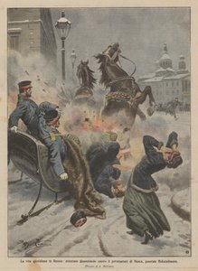 ロシアの日常生活、モスクワ総督、ホルシェルマン将軍に対する爆弾攻撃 作： Achille Beltrame