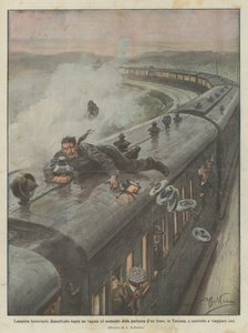 トスカーナで電車を出るときに、ワゴンで鉄道のランプの運転手が忘れましたか？ 作： Achille Beltrame