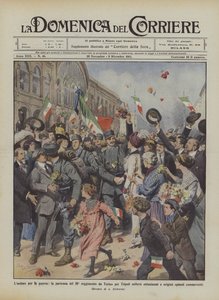 あなたは戦争を熱望していますか？トリノからトリポリへの第50連隊の出発は熱意を高めますか？ 作： Achille Beltrame