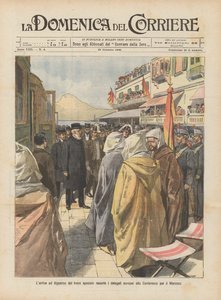 モロッコ会議にヨーロッパの代表を運ぶ特別列車のアルヘシラスの到着 作： Achille Beltrame