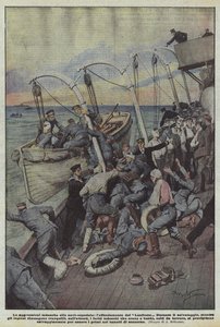 病院船へのドイツの攻撃、ランフランの沈没 作： Achille Beltrame