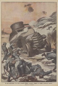 最も近代的な武器、驚きの装甲車、オーストリアの探検家グループを分散 作： Achille Beltrame