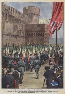 ローマのサンタンジェロ城に置かれた戦争の旗