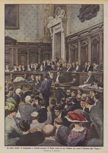 有名な原因、殺害されたカイローシガに対するパリの劇的かつ劇場での裁判？ 作： Achille Beltrame
