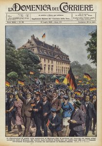 フランス人の出発後のマインツの人口の歓喜のデモ？ 作： Achille Beltrame