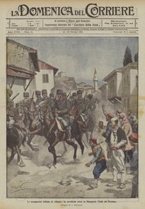 アルバニアでのイタリアの職業、騎兵隊はジョルグカティ（バジェデルドリノス）に入ります 作： Achille Beltrame