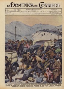 ボルシェビキの指導者たちの豪華で十分に保護された車、一見して逃亡者？ 作： Achille Beltrame