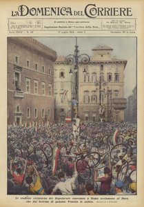 ローマのドポラヴォロサイクリングリレーチームは、バルコニーから誰がデュースを応援していますか？ 作： Achille Beltrame