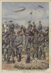 祖国の偉大さのために戦う男たちが服を着ているイタリア軍の制服 作： Achille Beltrame