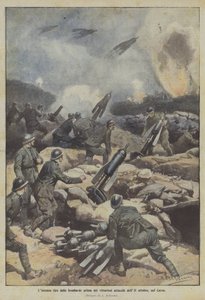 カルストに対する10月11日の勝利の攻撃前の激しい爆撃 作： Achille Beltrame