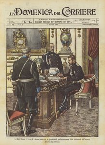 帝国の制度を改善する計画に関する皇帝ニコロ・ルカセ署名 作： Achille Beltrame