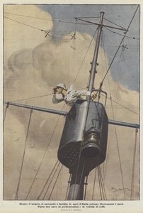 敵が潜んでいるか潜んでいる間、イタリアの船は自由に海を航海します 作： Achille Beltrame