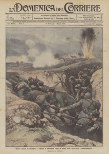 戦いが激しくなると、増援が歩道を渡って最前線に急ぎます 作： Achille Beltrame