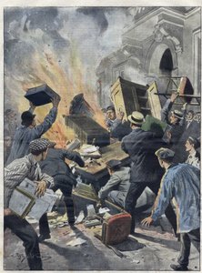 1907年のミディ・ワイン危機：ワインメーカーがベジエ（エロー）の市庁舎に放火した。1907年のAchille Beltrameのイラスト。 作： Achille Beltrame
