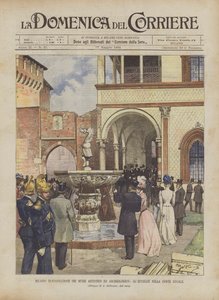 ミラノ、芸術および考古学博物館の発足、公爵裁判所に招待 作： Achille Beltrame