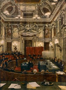 ミラノの新市議会の開会式（Achille Beltrame（1871-1945）作、「La Domenica del Corriere」より）。 作： Achille Beltrame