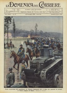 ヴィットーリオエマヌエーレ3世の誕生日の記念日に、デュースは雑誌でローマの軍隊をレビューしました