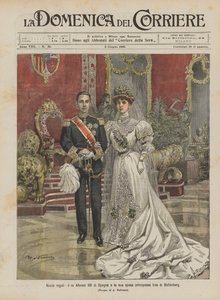 王室の結婚式、スペインのアルフォンソ13世と彼の花嫁、バッテンベルクのエナ王女 作： Achille Beltrame