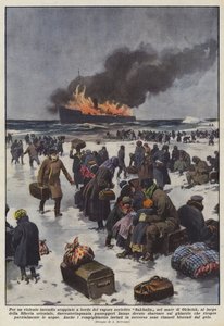 オホーツク海でソビエトの蒸気サハリンに発生した激しい火事のために？ 作： Achille Beltrame