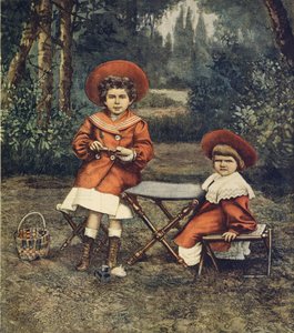 国王の娘、ジョランダ王女とマファルダ王女がクイリナーレの庭園にいる様子（Achille Beltrame（1871-1945）作、「ラ・ドメニカ・デル・コリエール」より 作： Achille Beltrame