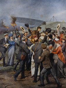 イタリアのローマまで1日で飛んだ飛行士ペリーロンのトリノへの帰還（イラスト：Achille Beltrame、6月15日付「La Domenica del Corriere」より 作： Achille Beltrame