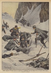 雪崩のなかで40時間の埋葬を行った後、第7高山軍に所属する兵士が生きていることがわかりましたか？ 作： Achille Beltrame