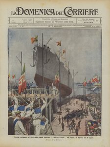 8月10日の朝、ラスペツィアで偉大な戦艦コンテディカヴールの打ち上げの厳粛な儀式