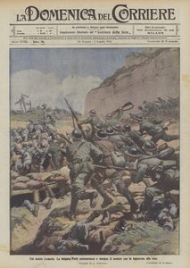 レメル山では、フォルリの旅団が敵に反撃し、腎臓への銃剣で敵を追います 作： Achille Beltrame