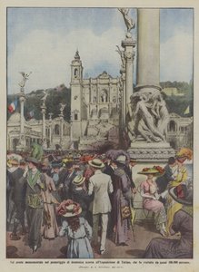 先週の日曜日の午後、トリノ見本市の記念碑の橋を訪れましたか？ 作： Achille Beltrame