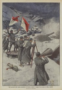 要塞砲兵の位置について、敵の防御に対してショットを調整しながら 作： Achille Beltrame