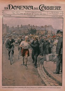 1908年のオリンピック、「La Domenica del Corriere」1908年版の表紙（カラーリトグラフ 作： Achille Beltrame