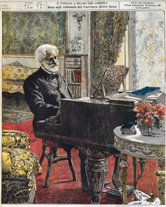 イタリアの作曲家ジュゼッペ・ヴェルディの書斎（Achille Beltrame（1871-1945）作のプレート）、La Domenica del Corriere、10月8日 作： Achille Beltrame