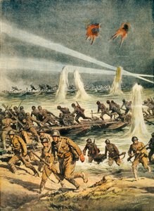 日中戦争(1937-1945)で中国に進撃する日本軍、アキレ・ベルトラメ(1871-1945)、ラ・ドメニカ・デル・コリエールより、中国、20世紀 作： Achille Beltrame