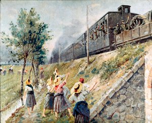 イタリア軍用列車の往来 Achille Beltrame (1871-1945) による絵画 ミラノ現代美術館 作： Achille Beltrame