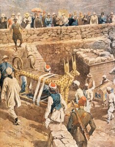 ツタンカーメンの墓を発見したアキレ・ベルトラメ（1871-1945）のイラスト 作： Achille Beltrame